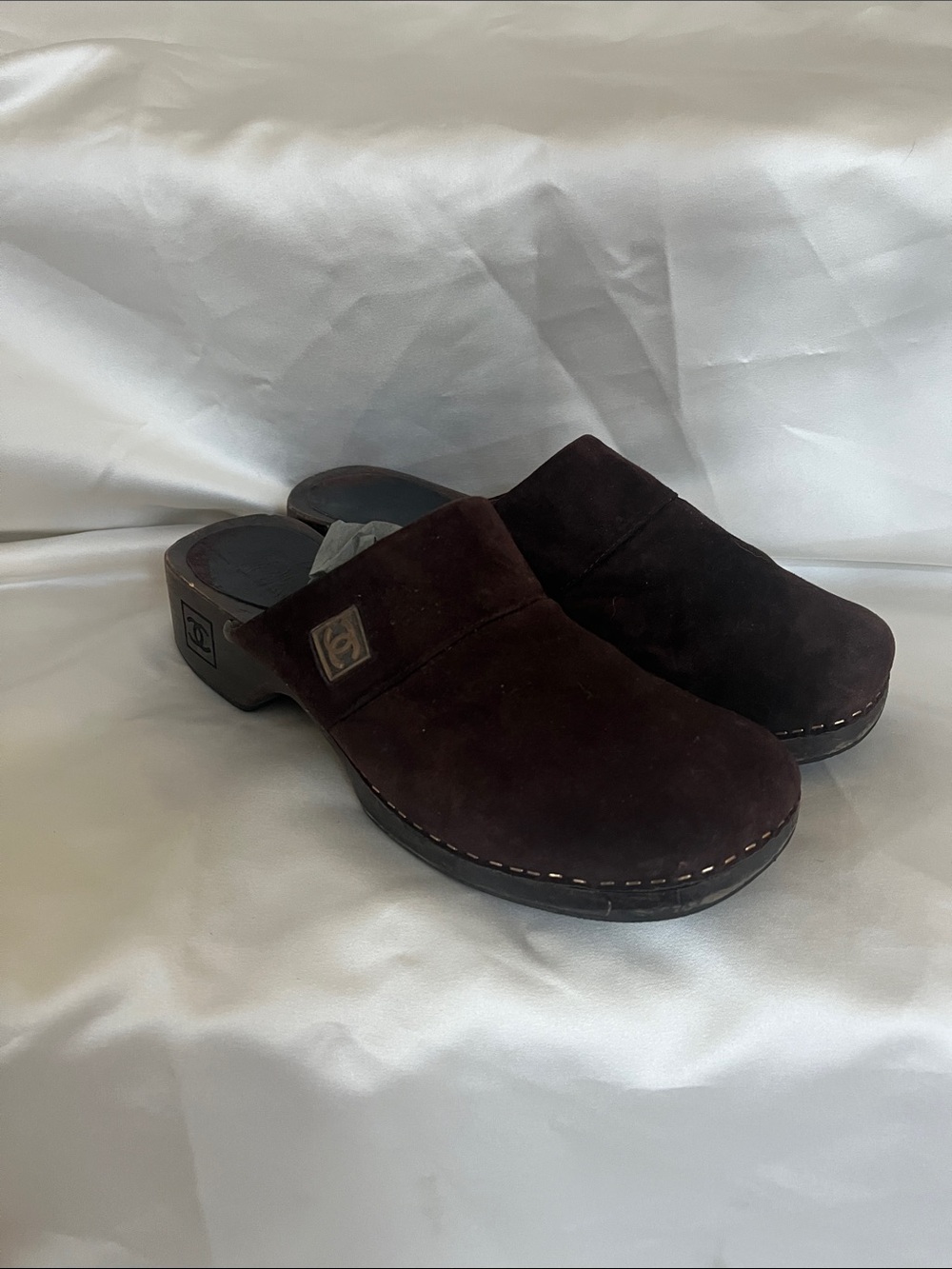 Chanel Brown Suede Clogs Size 38